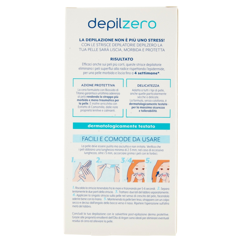 depilzero strisce depilatorie Viso 20 Strisce + 4 Salviettine